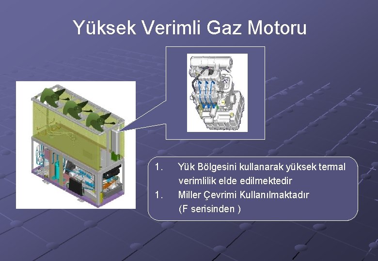 Yüksek Verimli Gaz Motoru 1. 1. Yük Bölgesini kullanarak yüksek termal verimlilik elde edilmektedir