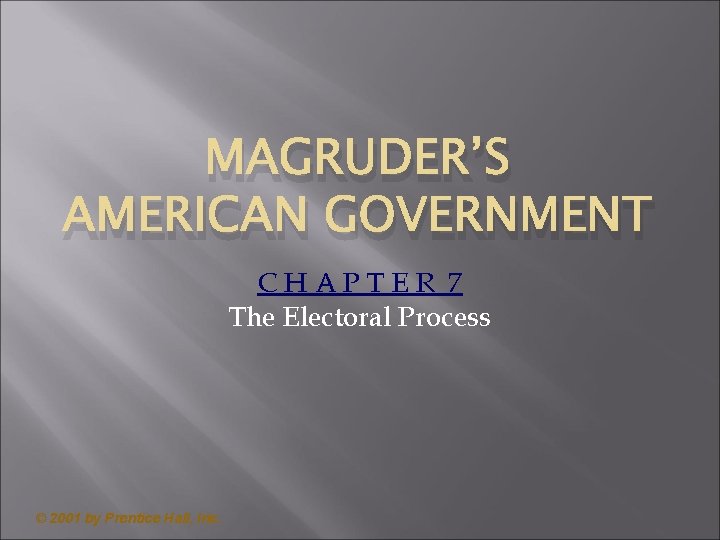 MAGRUDER’S AMERICAN GOVERNMENT CHAPTER 7 The Electoral Process © 2001 by Prentice Hall, Inc.