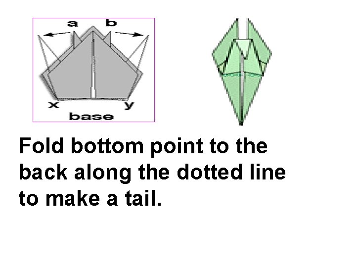 Fold bottom point to the back along the dotted line to make a tail.