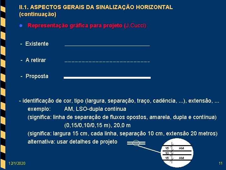 II. 1. ASPECTOS GERAIS DA SINALIZAÇÃO HORIZONTAL (continuação) l Representação gráfica para projeto (J.