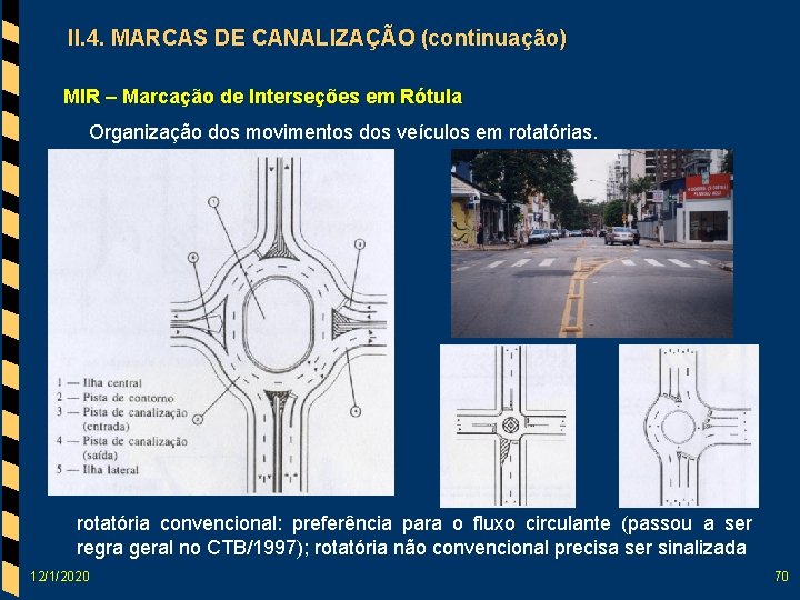 II. 4. MARCAS DE CANALIZAÇÃO (continuação) MIR – Marcação de Interseções em Rótula Organização