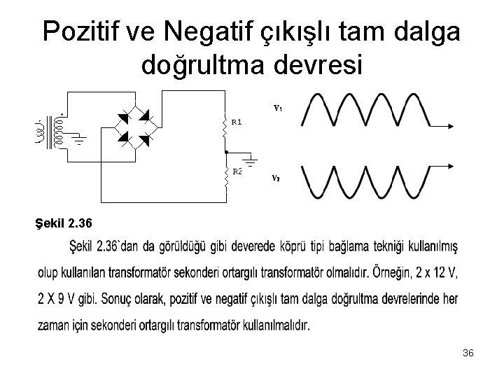 Pozitif ve Negatif çıkışlı tam dalga doğrultma devresi Şekil 2. 36 36 