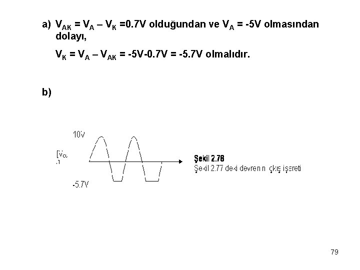 a) VAK = VA – VK =0. 7 V olduğundan ve VA = -5