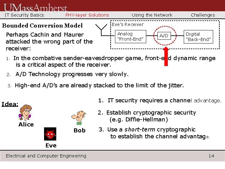 IT Security Basics PHY-layer Solutions Bounded Conversion Model Perhaps Cachin and Maurer attacked the