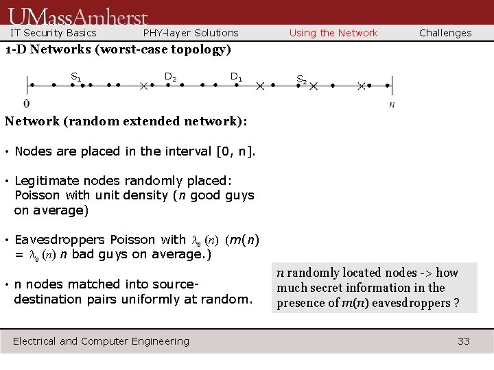 IT Security Basics PHY-layer Solutions Using the Network Challenges 1 -D Networks (worst-case topology)