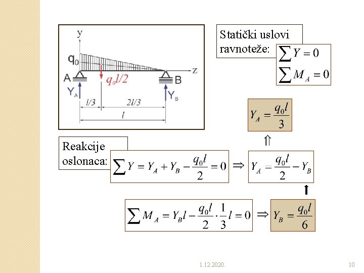 Statički uslovi ravnoteže: Reakcije oslonaca: 1. 12. 2020. 10 