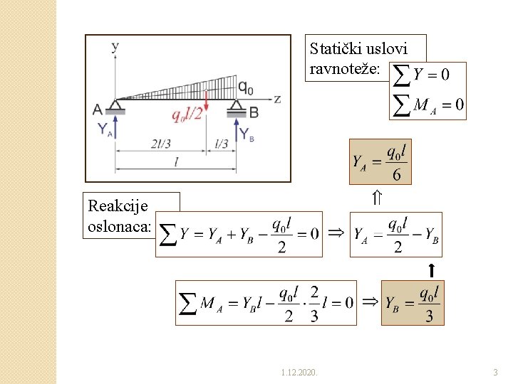 Statički uslovi ravnoteže: Reakcije oslonaca: 1. 12. 2020. 3 