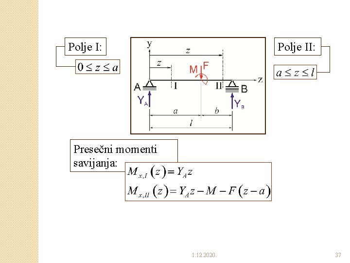 Polje I: Polje II: Presečni momenti savijanja: 1. 12. 2020. 37 