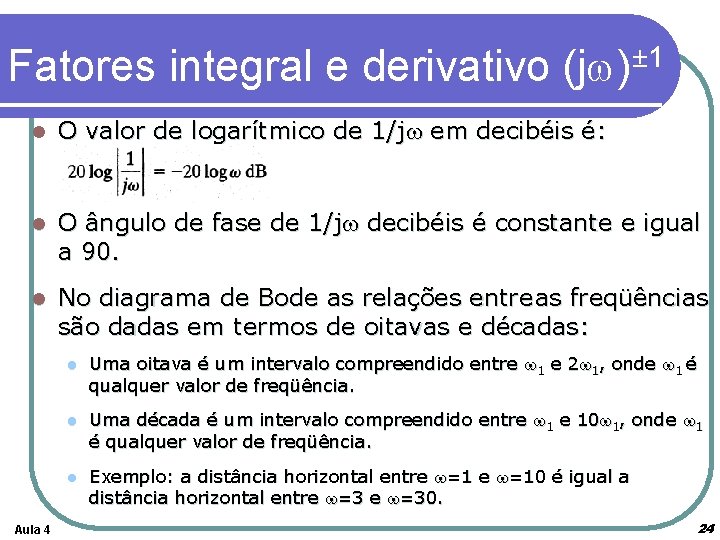 Fatores integral e derivativo ± 1 (jw) l O valor de logarítmico de 1/jw