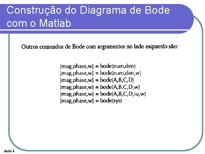 Construção do Diagrama de Bode com o Matlab Aula 4 