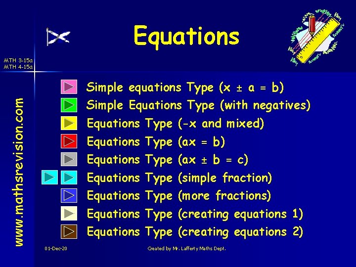 Equations MTH 3 -15 a MTH 4 -15 a www. mathsrevision. com Simple equations