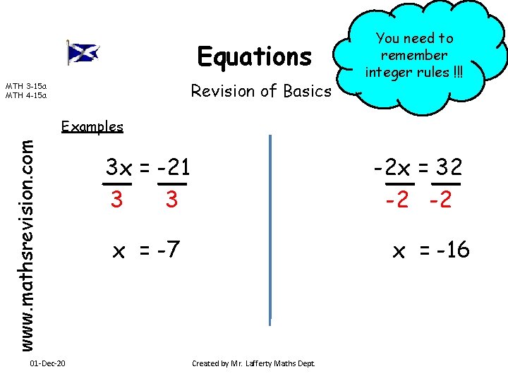 Equations Revision of Basics MTH 3 -15 a MTH 4 -15 a You need