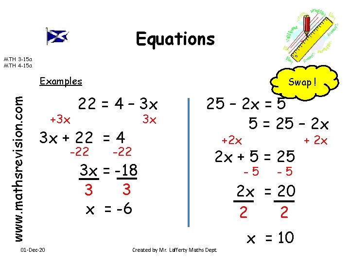 Equations MTH 3 -15 a MTH 4 -15 a www. mathsrevision. com Examples +3