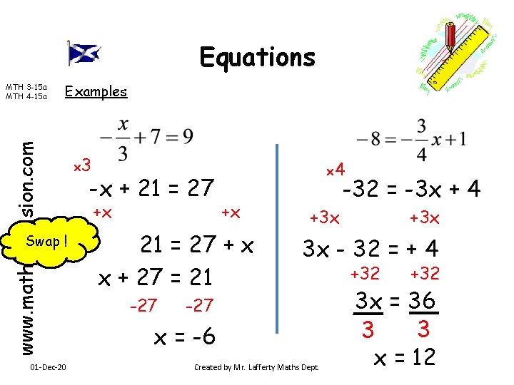 Equations Examples www. mathsrevision. com MTH 3 -15 a MTH 4 -15 a Swap