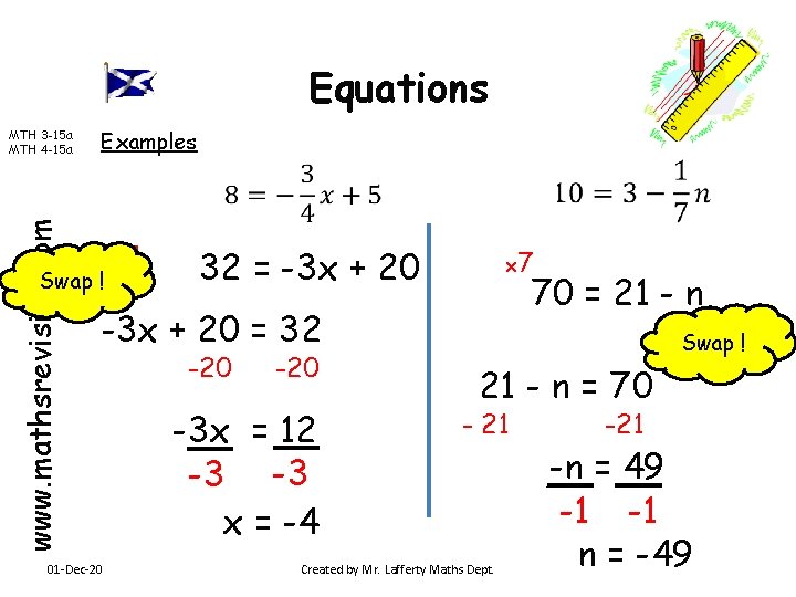 Equations www. mathsrevision. com MTH 3 -15 a MTH 4 -15 a Examples Swap