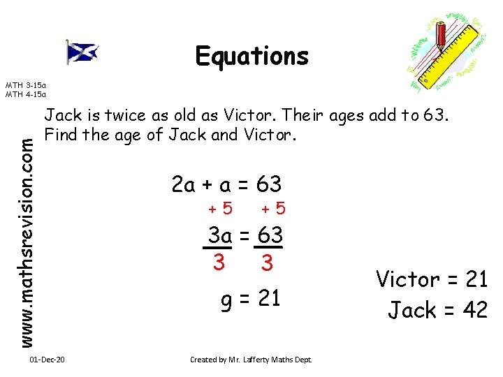 Equations www. mathsrevision. com MTH 3 -15 a MTH 4 -15 a Jack is
