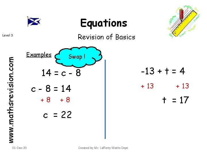 Equations Revision of Basics www. mathsrevision. com Level 3 Examples 01 -Dec-20 Swap !