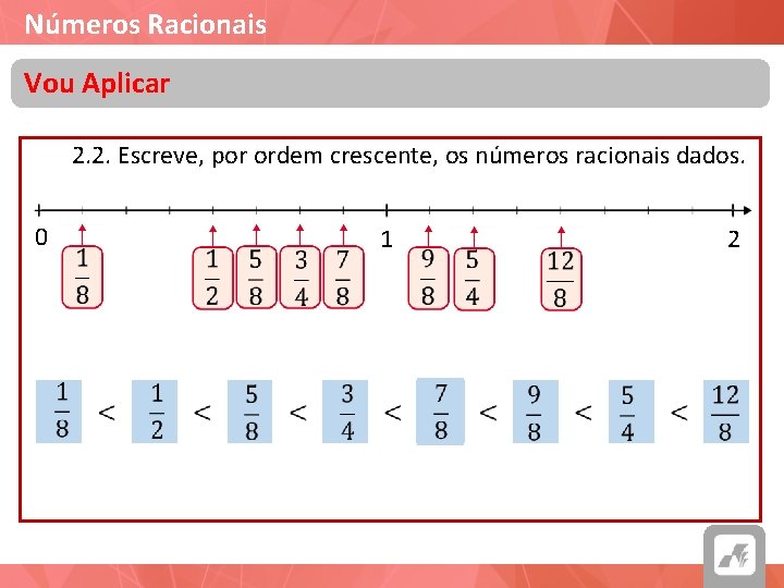 Números Racionais Vou Aplicar 2. 2. Escreve, por ordem crescente, os números racionais dados.