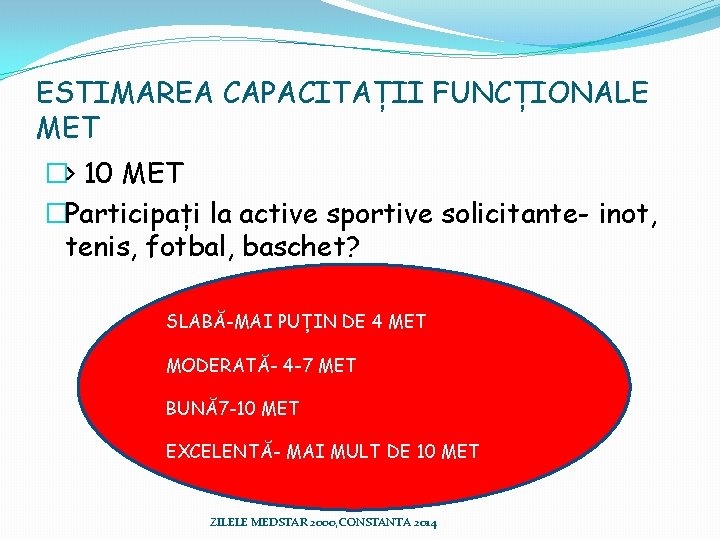 ESTIMAREA CAPACITAȚII FUNCȚIONALE MET �> 10 MET �Participați la active sportive solicitante- inot, tenis, ESTIMAREA CAPACITAȚII FUNCȚIONALE MET �> 10 MET �Participați la active sportive solicitante- inot, tenis,