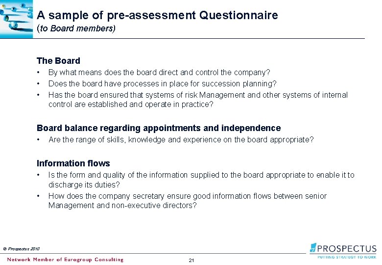 A sample of pre-assessment Questionnaire (to Board members) The Board • • • By