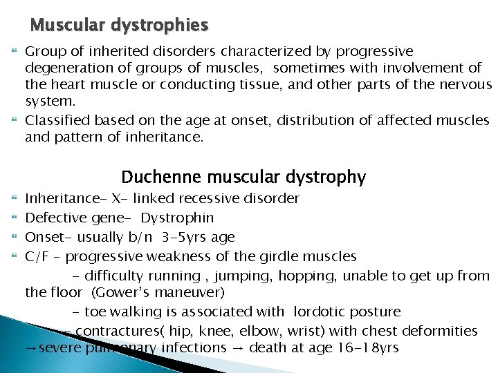 Muscular dystrophies Group of inherited disorders characterized by progressive degeneration of groups of muscles, Muscular dystrophies Group of inherited disorders characterized by progressive degeneration of groups of muscles,
