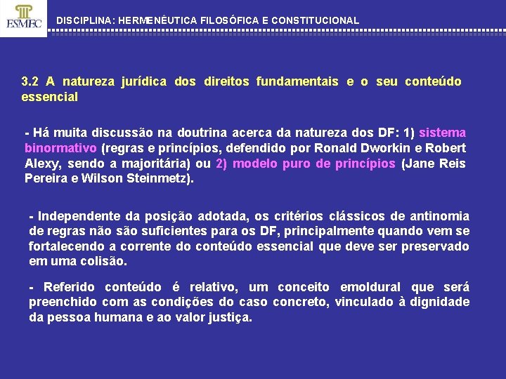 DISCIPLINA: HERMENÊUTICA FILOSÓFICA E CONSTITUCIONAL 3. 2 A natureza jurídica dos direitos fundamentais e