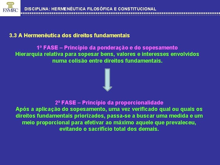 DISCIPLINA: HERMENÊUTICA FILOSÓFICA E CONSTITUCIONAL 3. 3 A Hermenêutica dos direitos fundamentais 1ª FASE