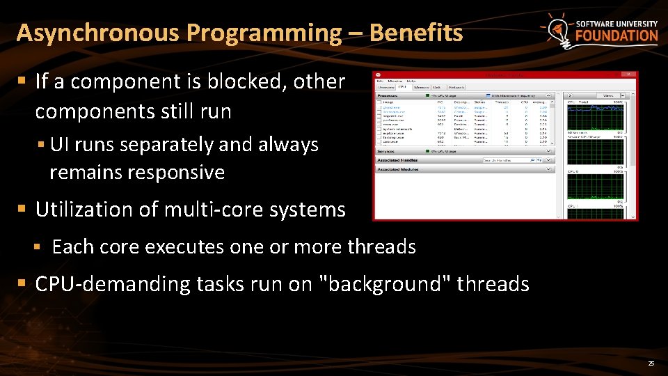 Asynchronous Programming – Benefits § If a component is blocked, other components still run