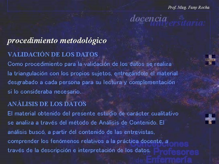 Prof. Mag. Fany Rocha docencia universitaria: procedimiento metodológico VALIDACIÓN DE LOS DATOS Como procedimiento Prof. Mag. Fany Rocha docencia universitaria: procedimiento metodológico VALIDACIÓN DE LOS DATOS Como procedimiento