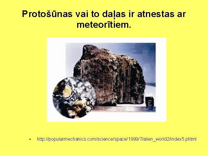 Protošūnas vai to daļas ir atnestas ar meteorītiem. • http: //popularmechanics. com/science/space/1999/7/alien_world 2/index 5.