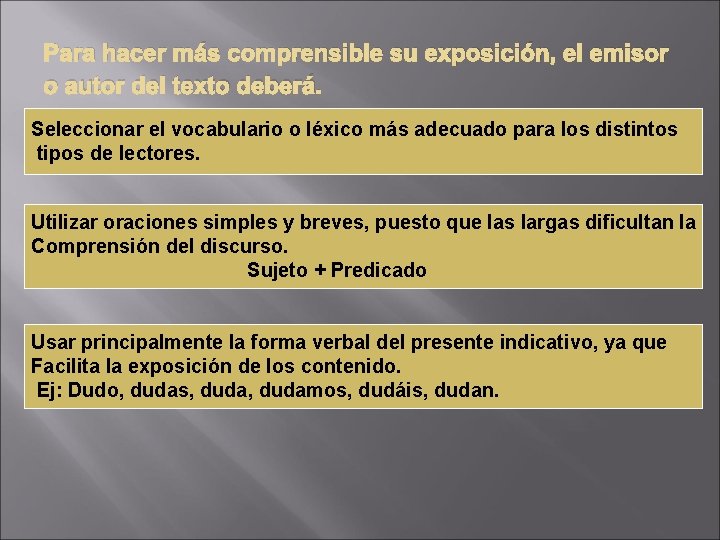 Para hacer más comprensible su exposición, el emisor o autor del texto deberá. Seleccionar