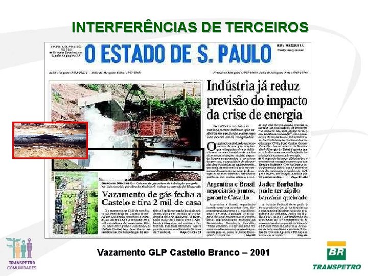 INTERFERÊNCIAS DE TERCEIROS Vazamento GLP Castello Branco – 2001 INTERFERÊNCIAS DE TERCEIROS Vazamento GLP Castello Branco – 2001