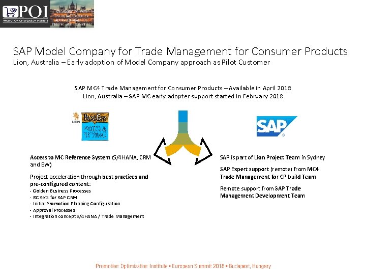 SAP Model Company for Trade Management for Consumer Products Lion, Australia – Early adoption