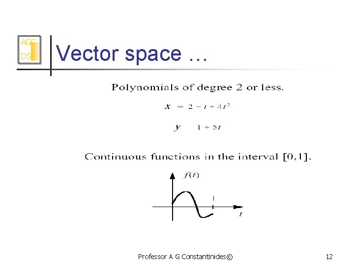 AGC DSP Vector space … Professor A G Constantinides© 12 