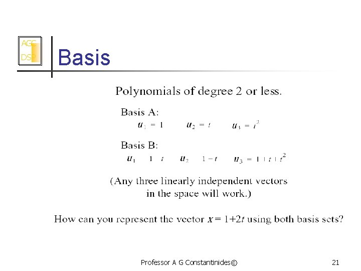 AGC DSP Basis Professor A G Constantinides© 21 