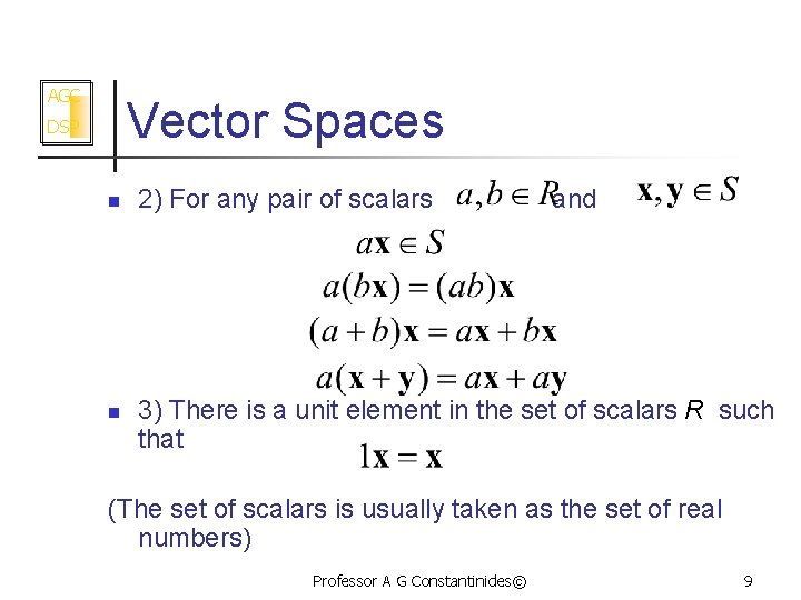 AGC Vector Spaces DSP n n 2) For any pair of scalars and 3)