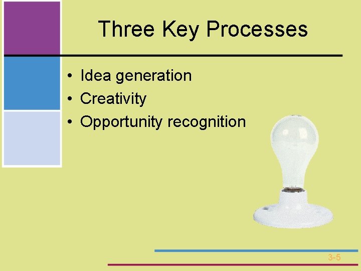 Three Key Processes • Idea generation • Creativity • Opportunity recognition 3 -5 