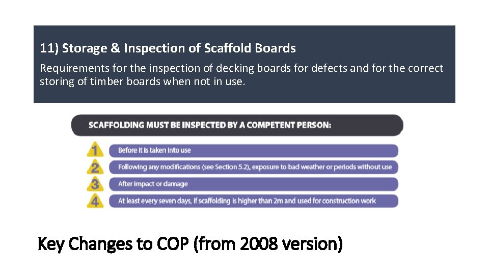 11) Storage & Inspection of Scaffold Boards Requirements for the inspection of decking boards