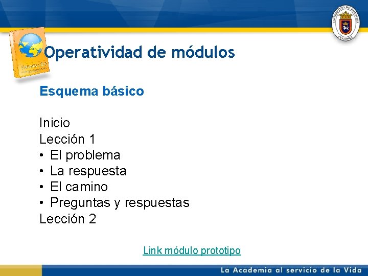 Operatividad de módulos Esquema básico Inicio Lección 1 • El problema • La respuesta