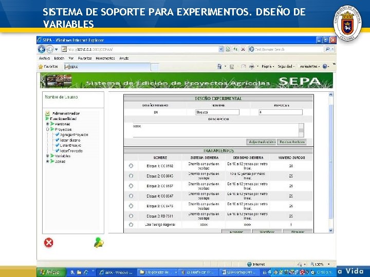 SISTEMA DE SOPORTE PARA EXPERIMENTOS. DISEÑO DE VARIABLES 