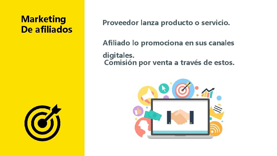 Marketing De afiliados Proveedor lanza producto o servicio. Afiliado lo promociona en sus canales