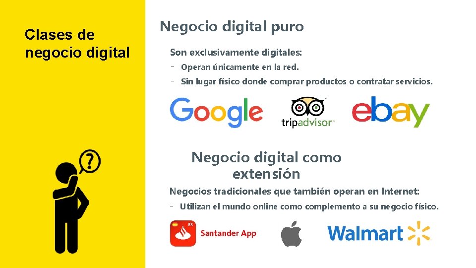 Clases de negocio digital Negocio digital puro Son exclusivamente digitales: - Operan únicamente en