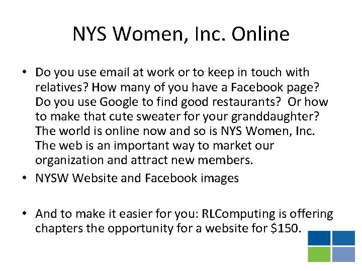 NYS Women, Inc. Online • Do you use email at work or to keep