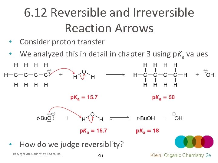 6. 12 Reversible and Irreversible Reaction Arrows • Consider proton transfer • We analyzed