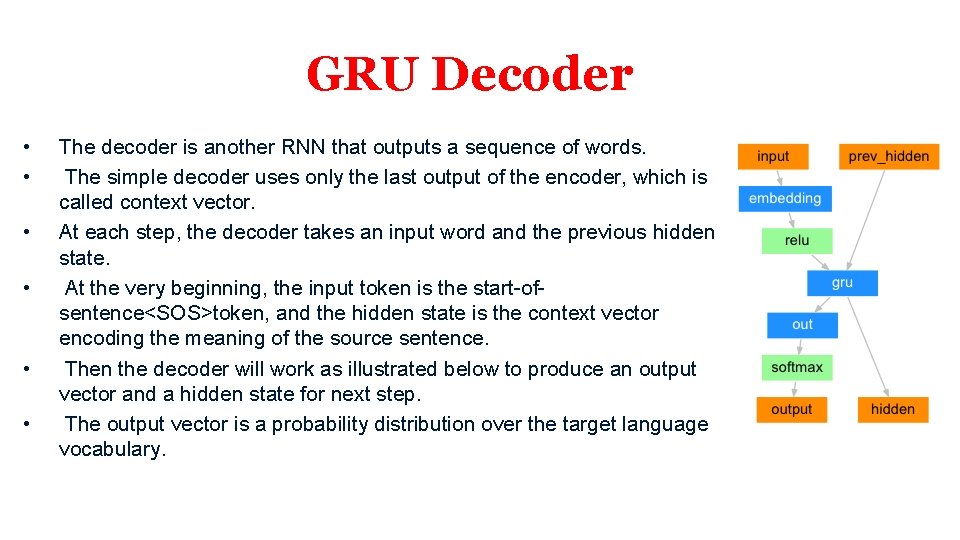 GRU Decoder • • • The decoder is another RNN that outputs a sequence