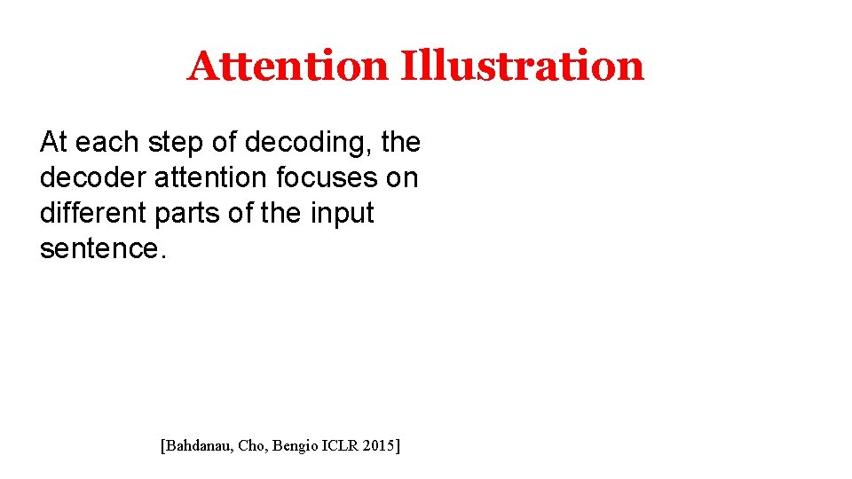 Attention Illustration At each step of decoding, the decoder attention focuses on different parts