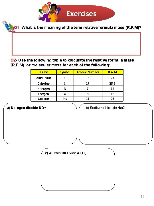 Exercises Q 1: What is the meaning of the term relative formula mass (R.