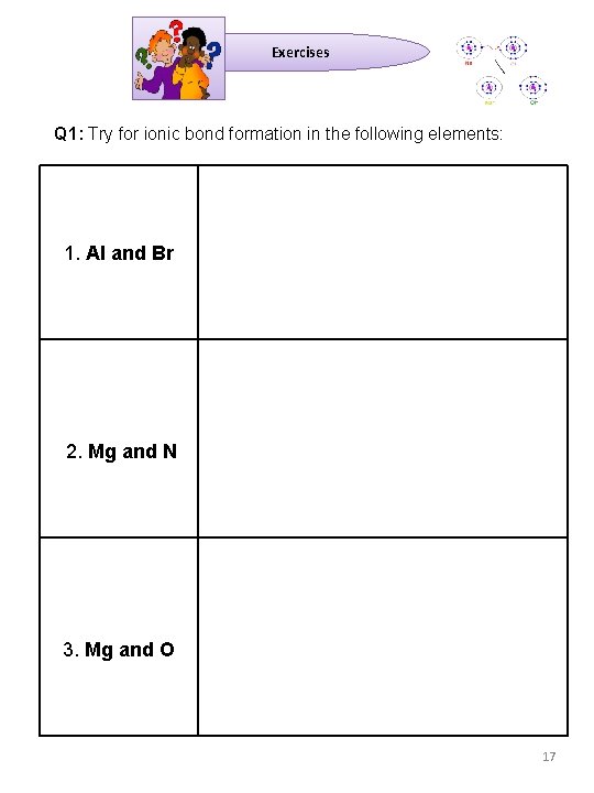 Exercises Q 1: Try for ionic bond formation in the following elements: 1. Al