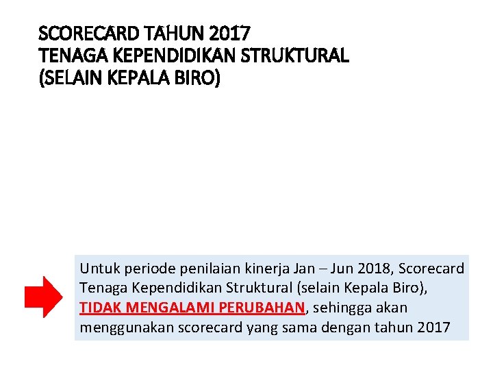 SCORECARD TAHUN 2017 TENAGA KEPENDIDIKAN STRUKTURAL (SELAIN KEPALA BIRO) Untuk periode penilaian kinerja Jan