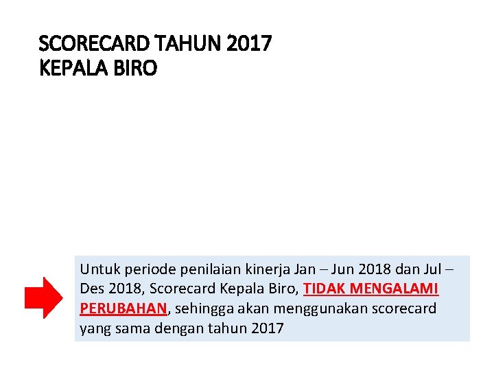 SCORECARD TAHUN 2017 KEPALA BIRO Untuk periode penilaian kinerja Jan – Jun 2018 dan